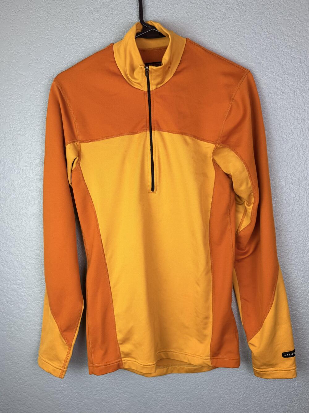 Nike ACG Shirt Mens Small Yellow Orange Colorblock 1/4 Zip Mock Neck Pullover